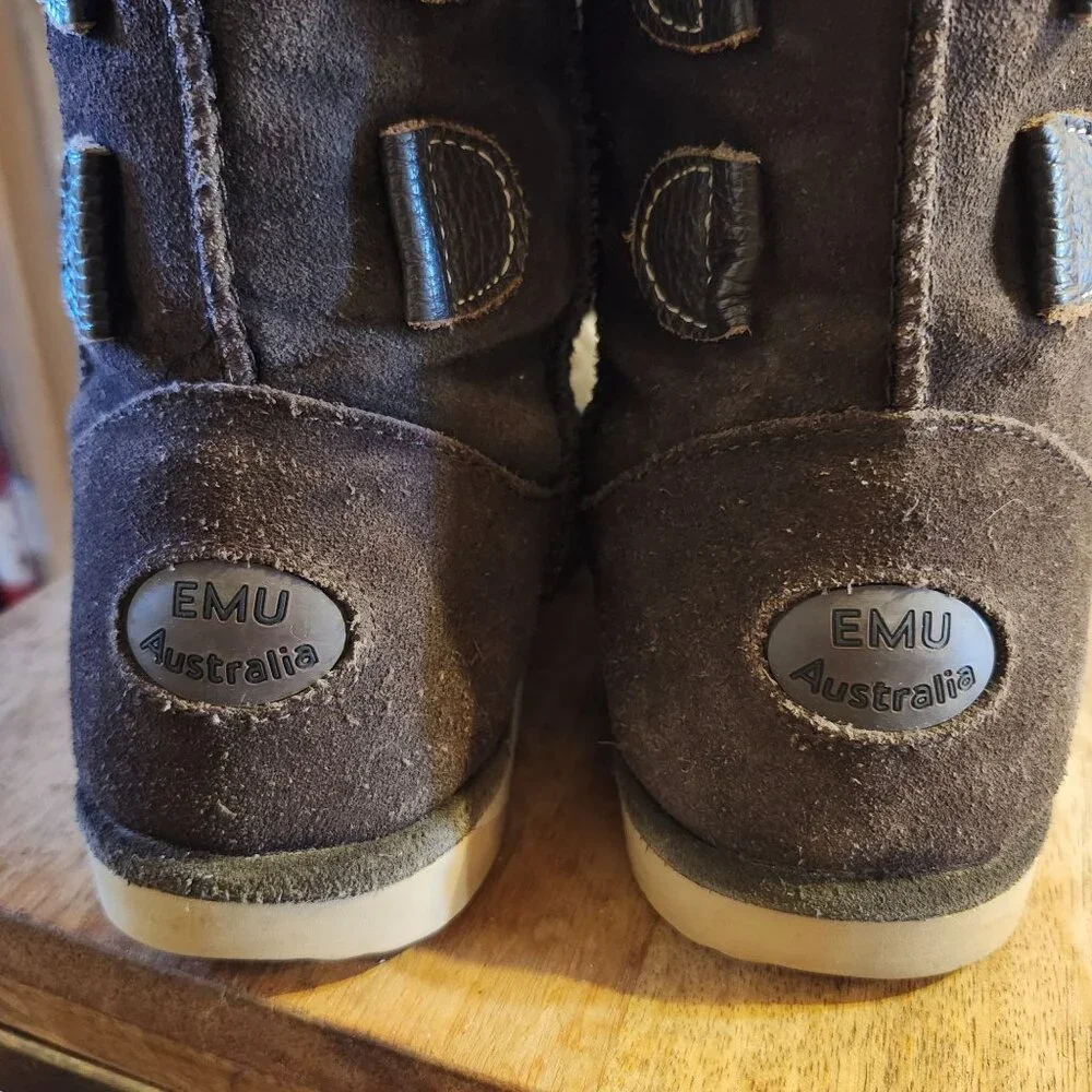 EMU Australia Womens 8 Charlotte Boots Chocolate Brown Sheepskin Lace Back Boots - Picture 9 of 12